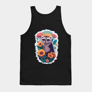 Cheerful Raccoon Amidst Colorful Blooms Tank Top